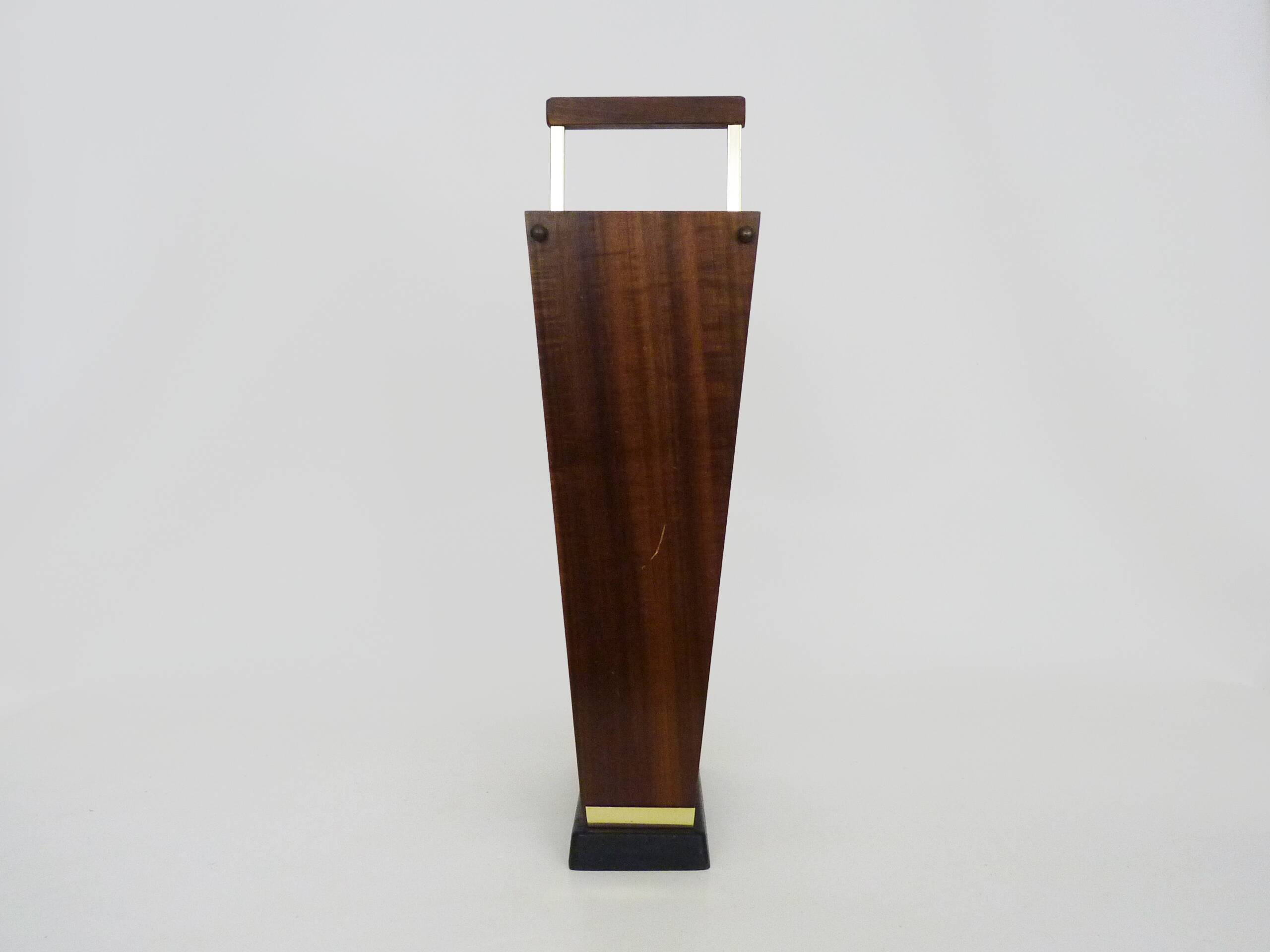 Umbrella stand, walking stick holder in brass, teak and metal, Germany, 1960s