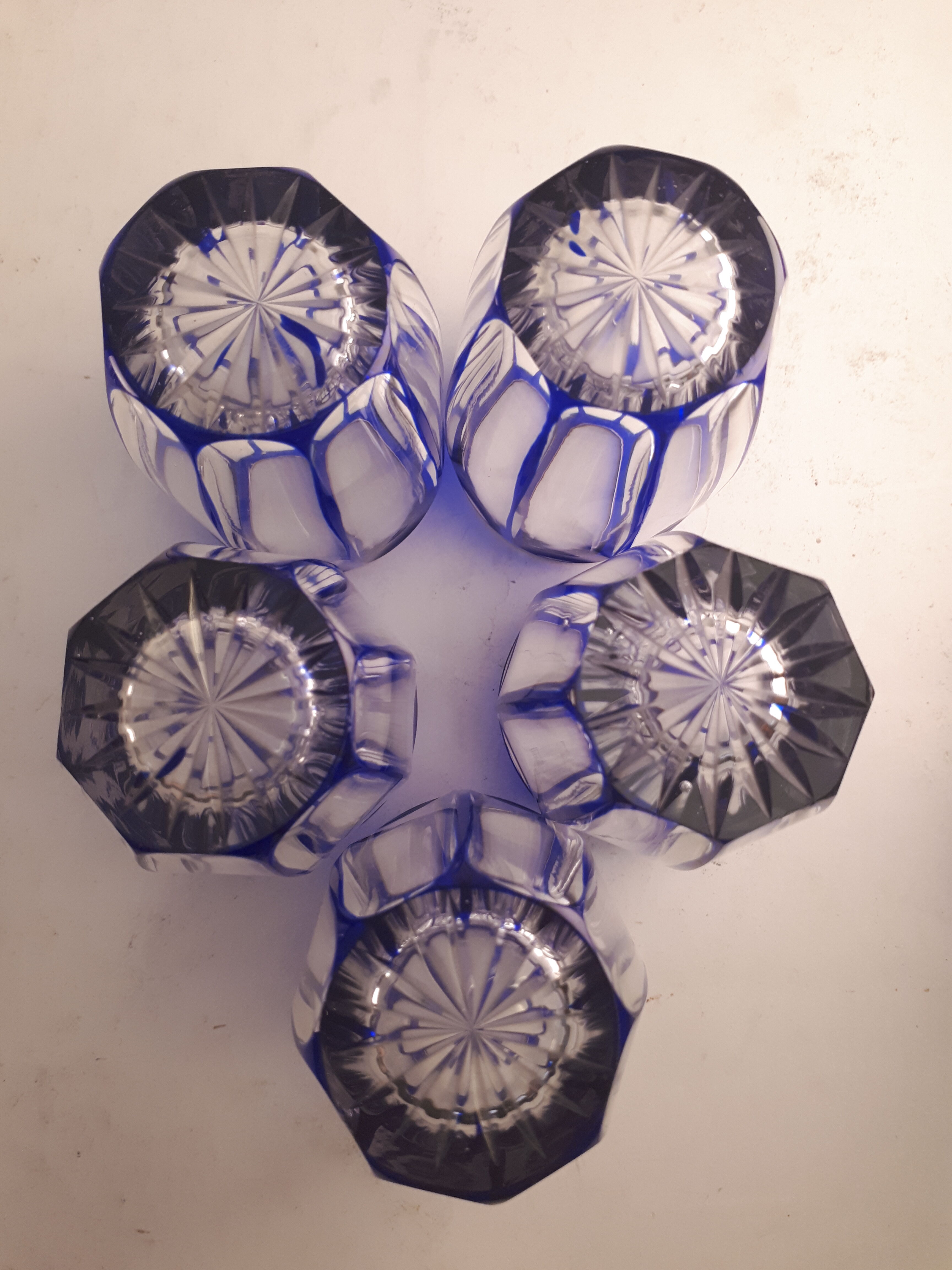 Set 5 glasses crystal liqueur style Saint Louis Baccarat blue