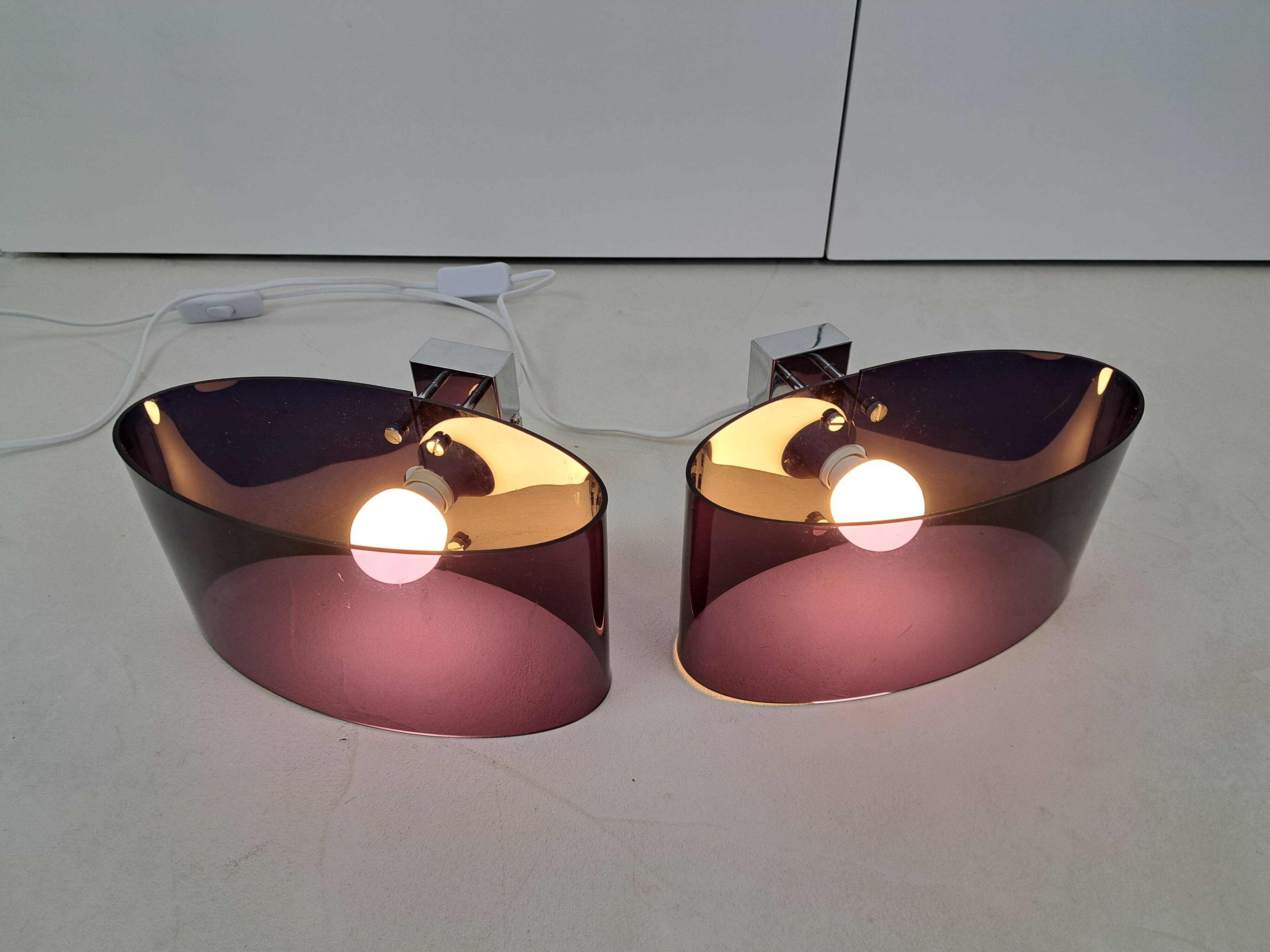 Pair of smoked plexiglass wall lights