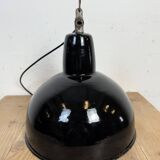 Industrial Black Enamel Factory Lamp with Cast Iron Top, 1950s