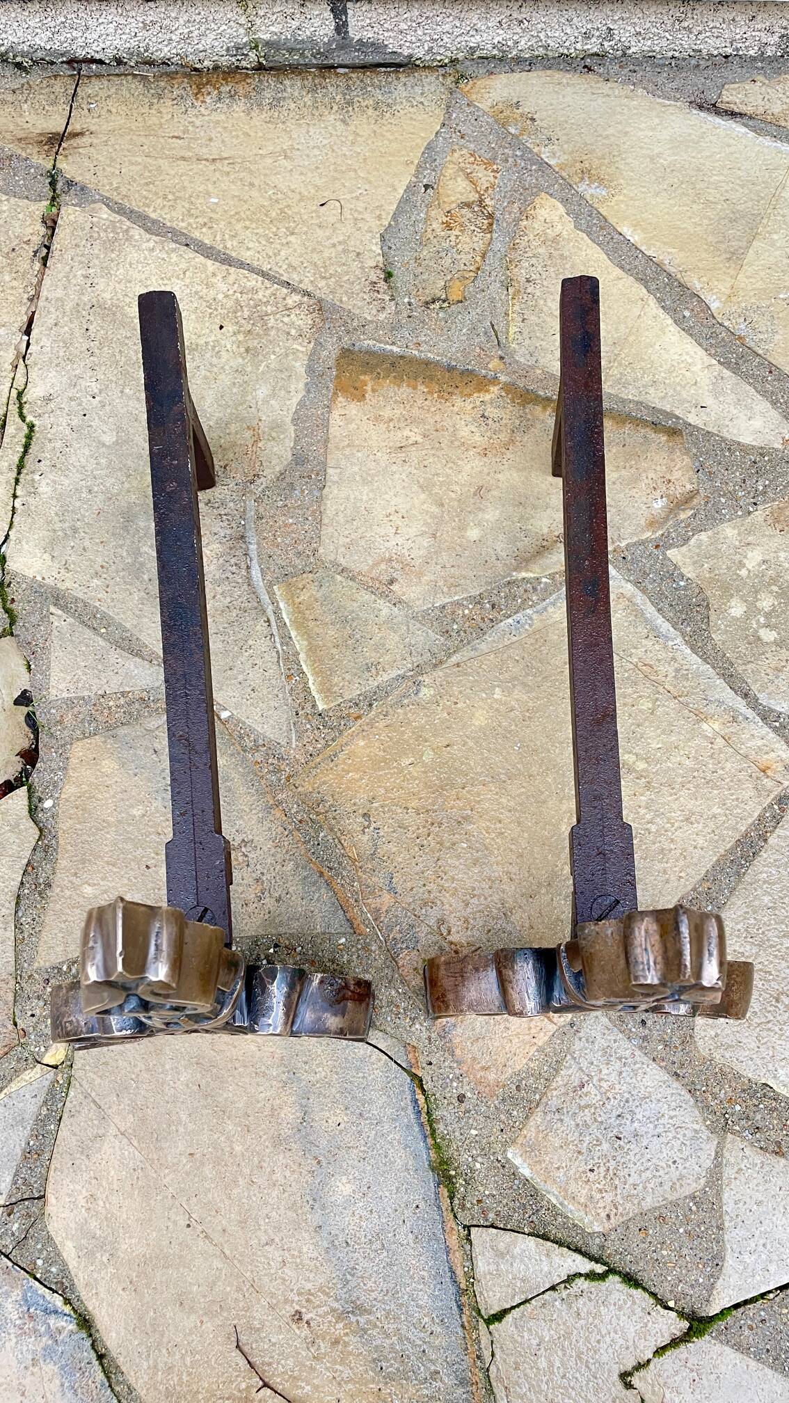 Paire de CHENETS Laiton Massif VINTAGE