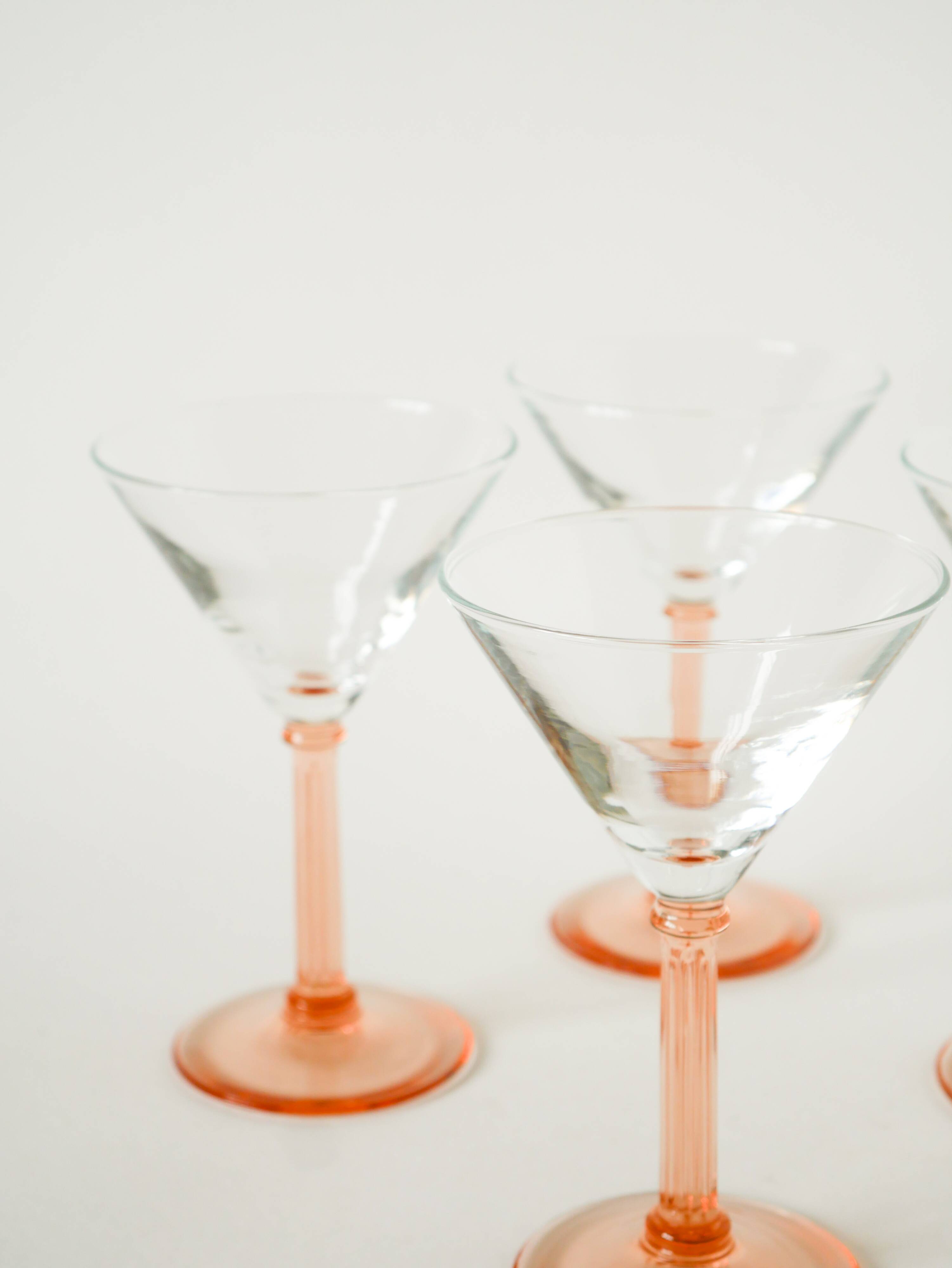 Set of 6 stemmed cocktail glasses, Rose, Made in France, 1970
