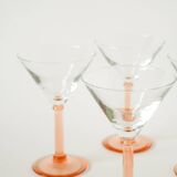Set of 6 stemmed cocktail glasses, Rose, Made in France, 1970