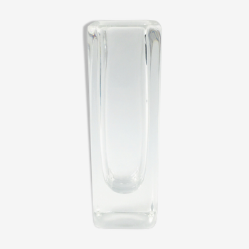 Signed Scandinavian Clear Sommerso Glass Vase by Nils Landberg for Orrefors, Sweden, 1960s