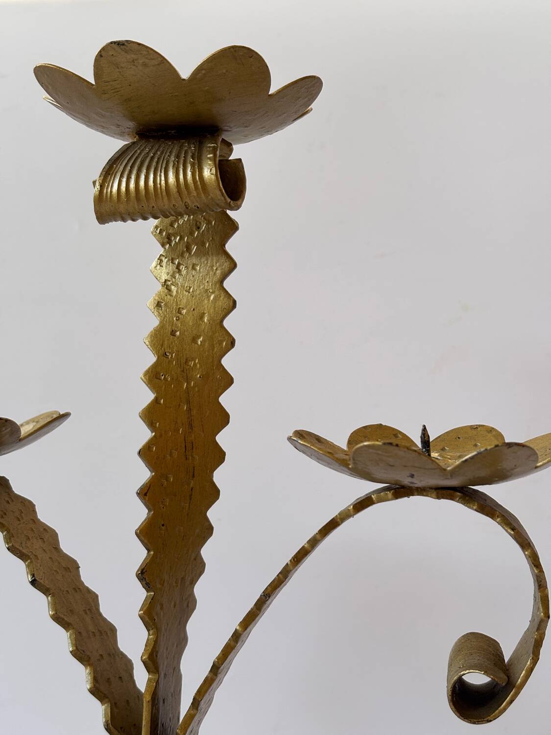 Vintage Stylized Candlestick in Golden Wrought Iron