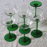 6 colored white wine glasses from Alsace in very good condition