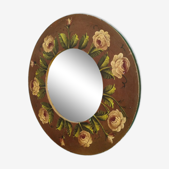 Miroir mural rond en bois peint a la main vintage