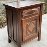 Art Deco chest of drawers in solid wood, dark satin oak finish, 1 door