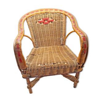 Old armchair child osier rattan 60s vintage decoration collection