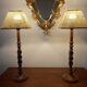 Pair of tall turned wooden lamps