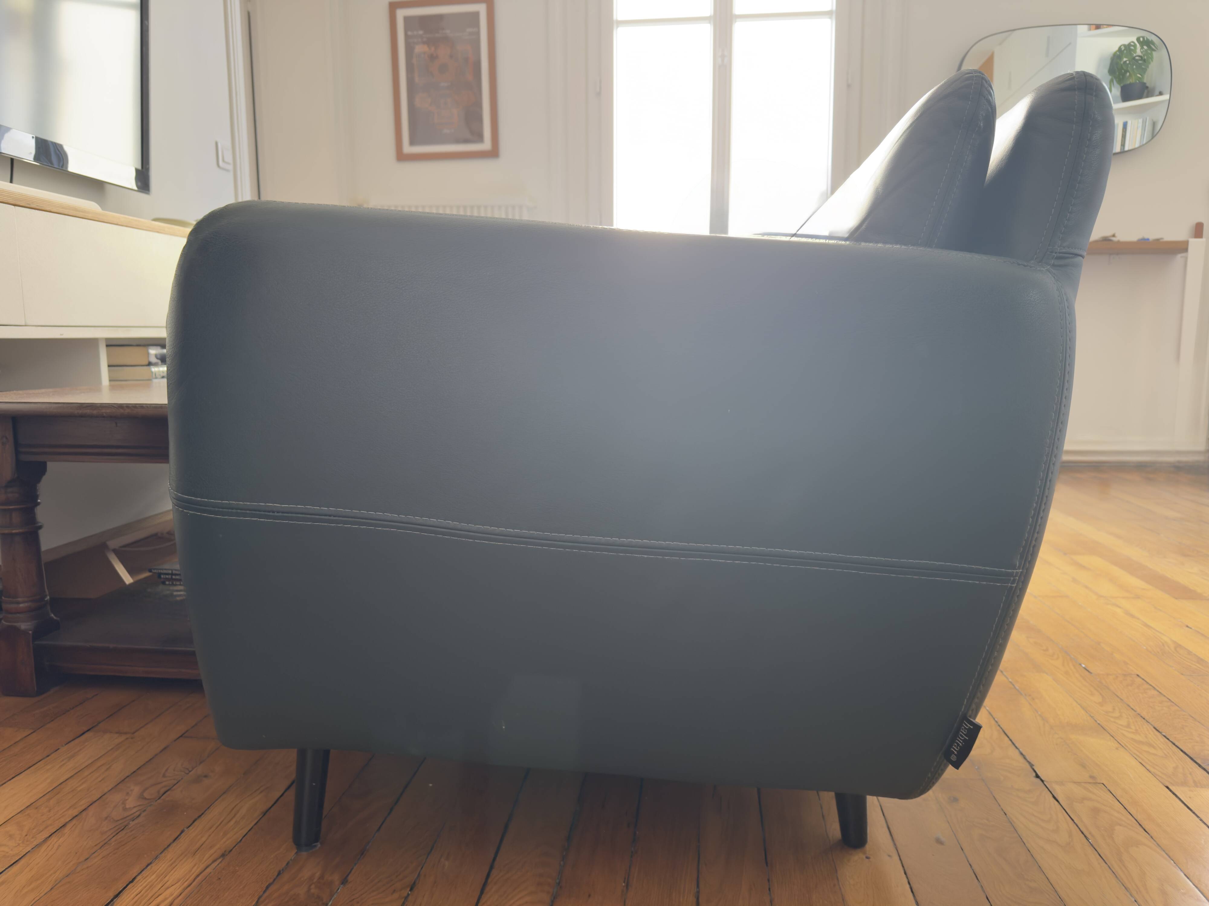Green leather three-seater sofa Habitat