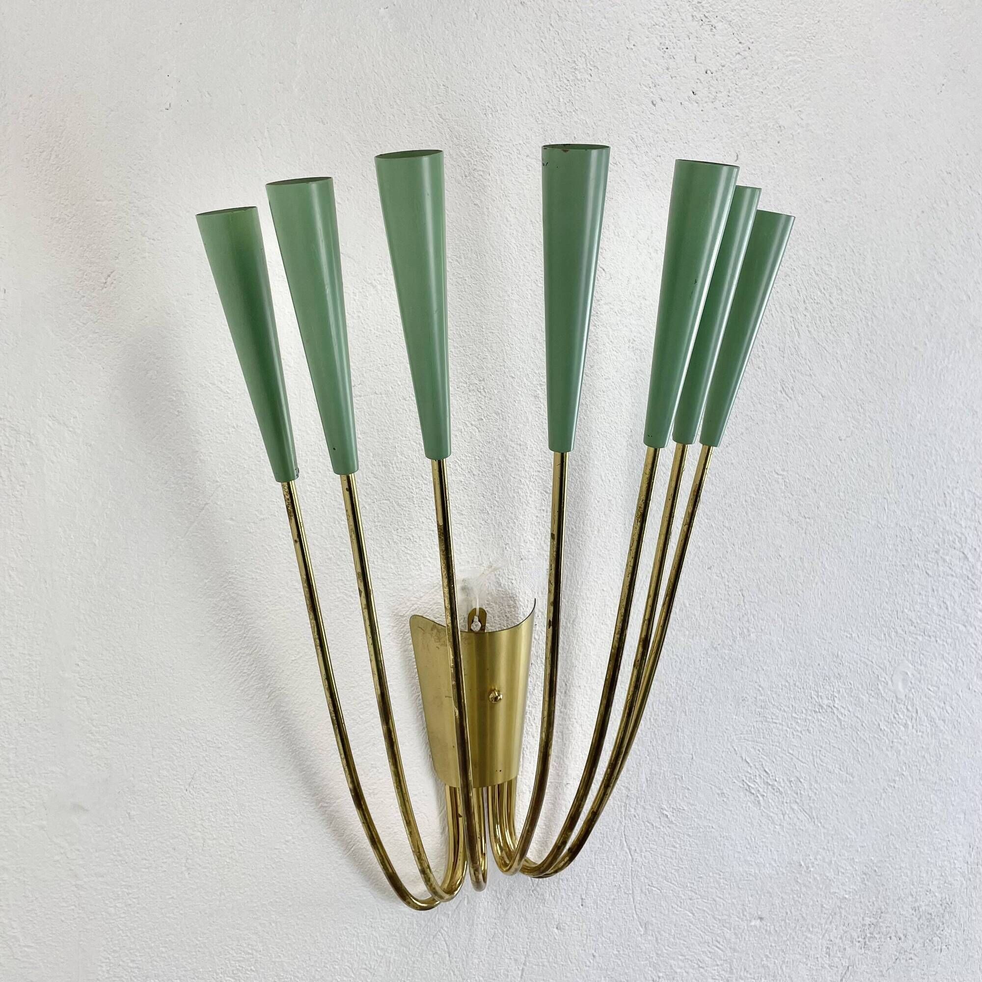 No.1 large 54cm stilnovo style brass theatre wall light sconce, italy, 1950
