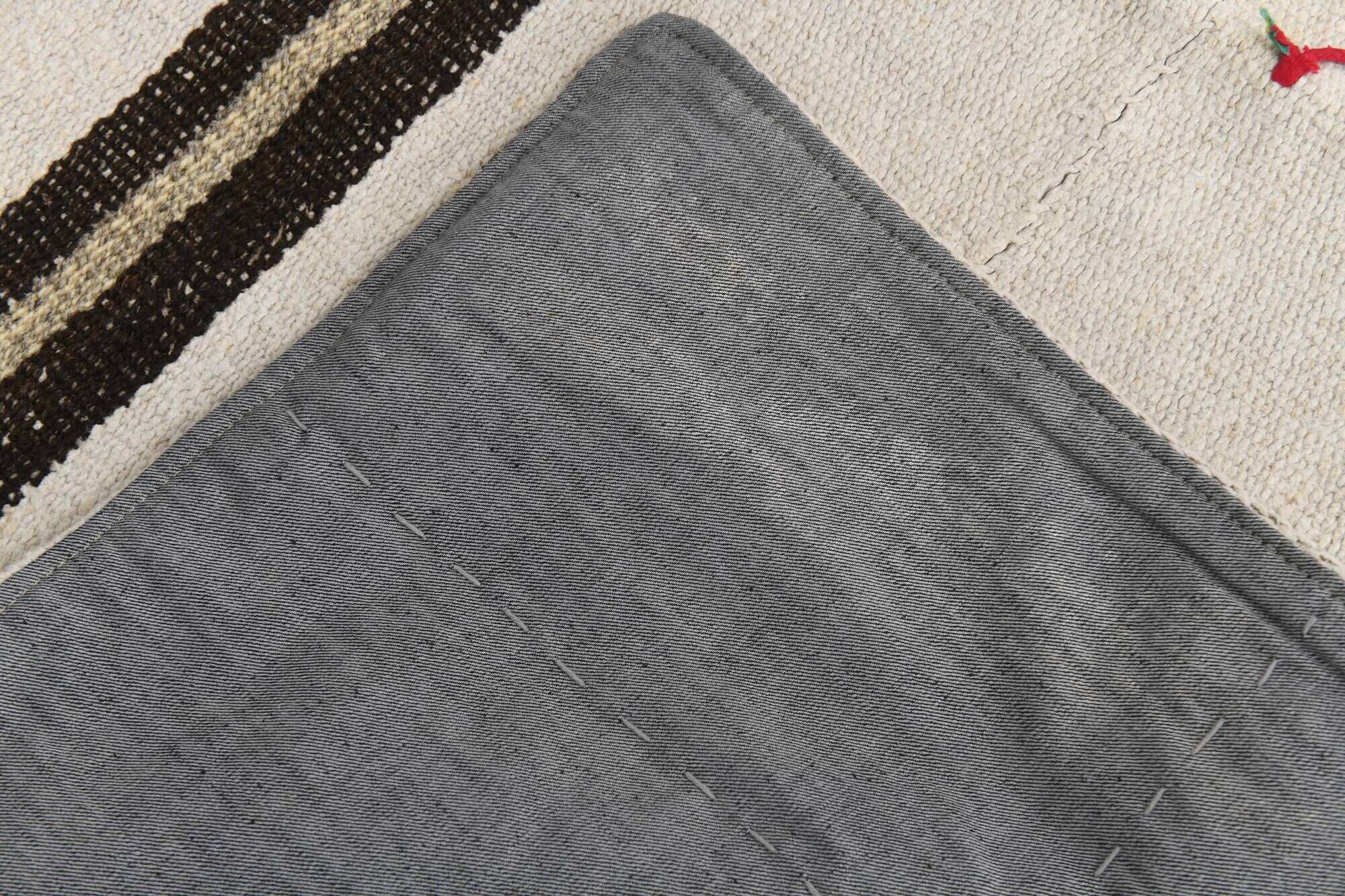 5x7 Turkish Hand-Woven Beige & Brown Striped Kilim Carpet, 144x202Cm