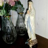 Antique Painted Plaster Virgin Mary Statue - 1930 - French - Vintage
