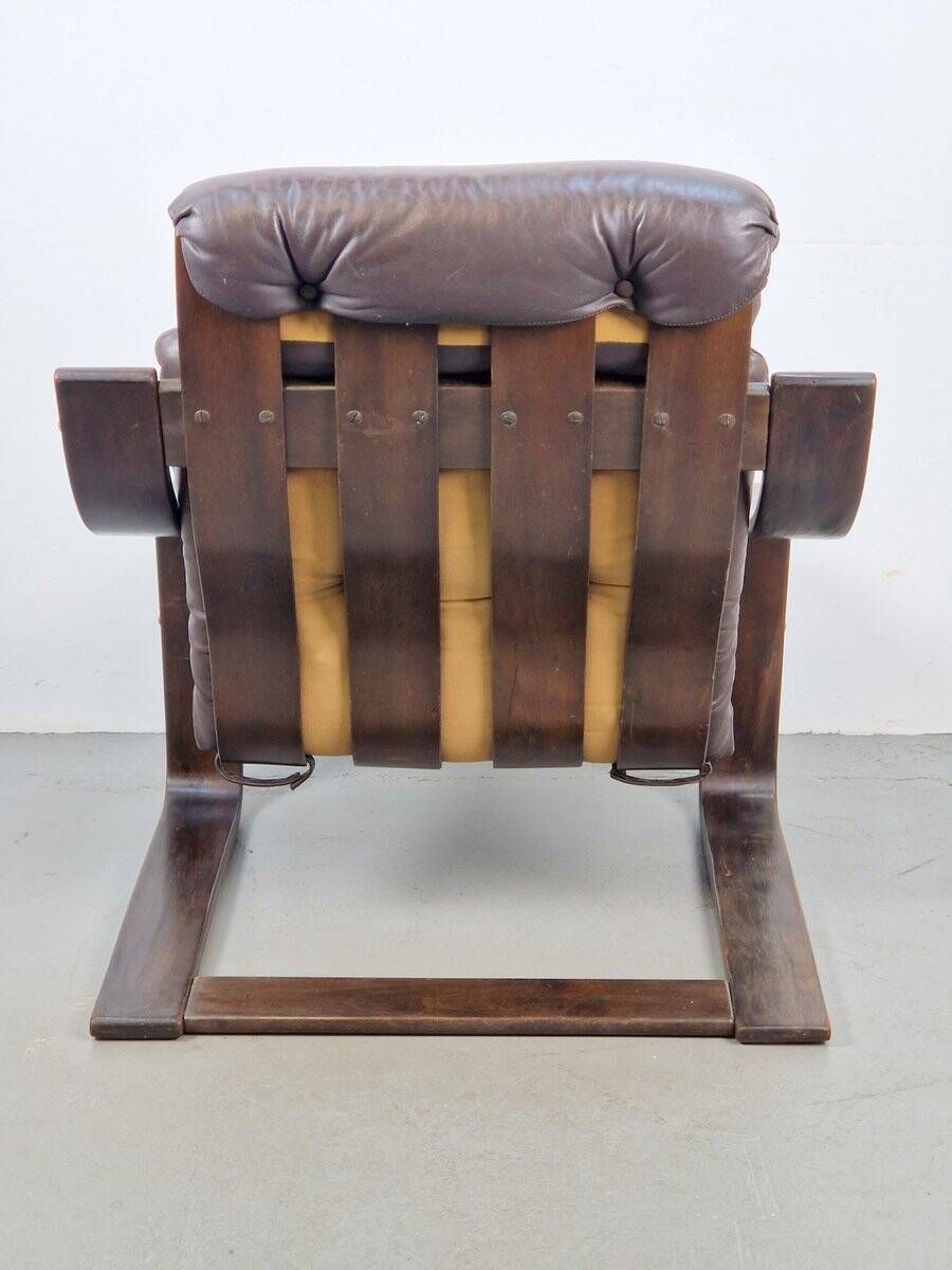 Vintage Armchair in Brown Leather and Bentwood attributed to Coja, 1970s