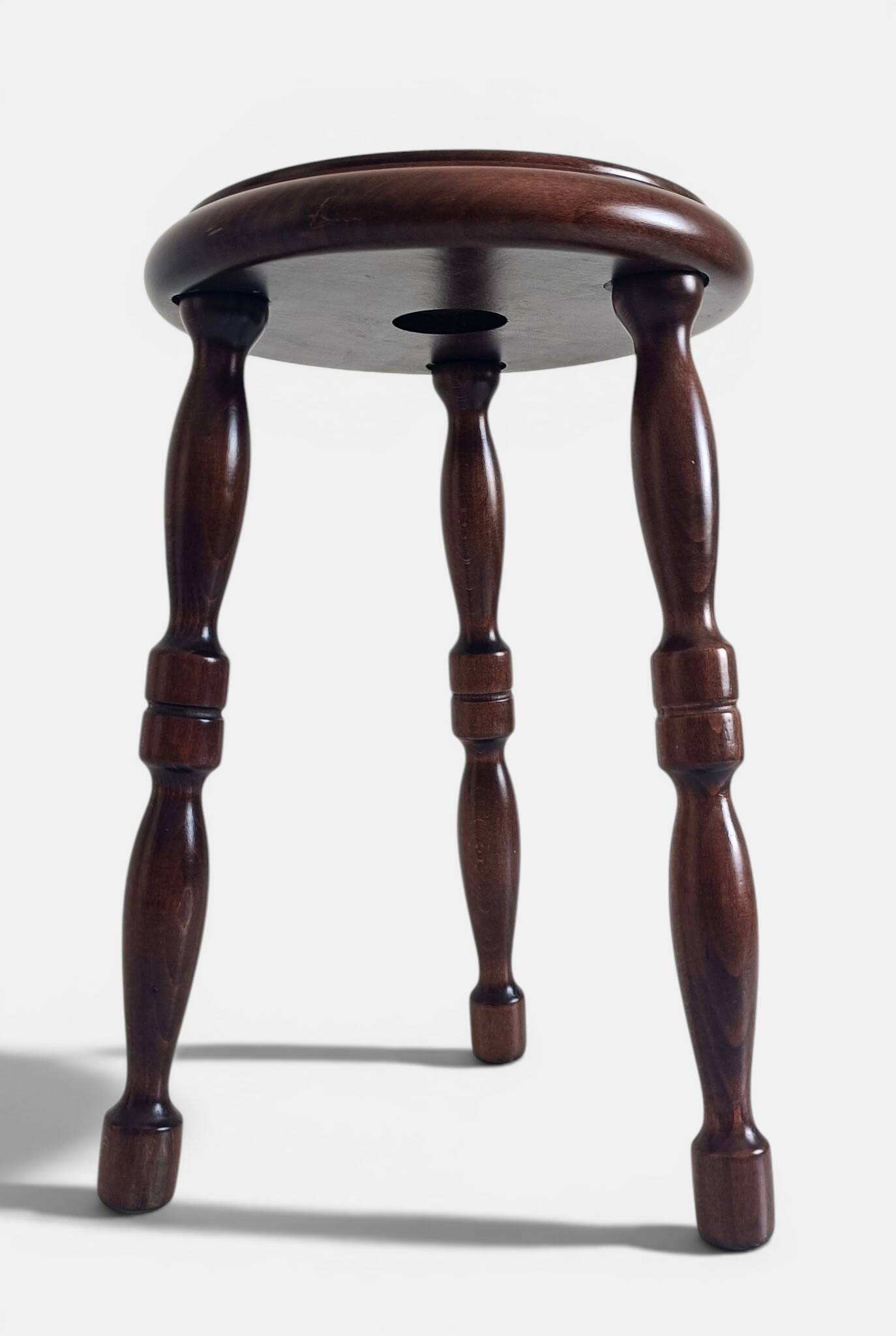 French Turned Chestnut Wood Stool or Side Table, Mid-20th Century