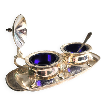 Jeu de caviar ou condiments bleu cobalt première moitié du XXe siècle