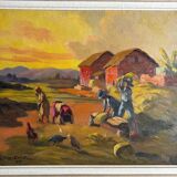 «La récolte», Huile sur toile de Jean RAMBININTSOA, 1955