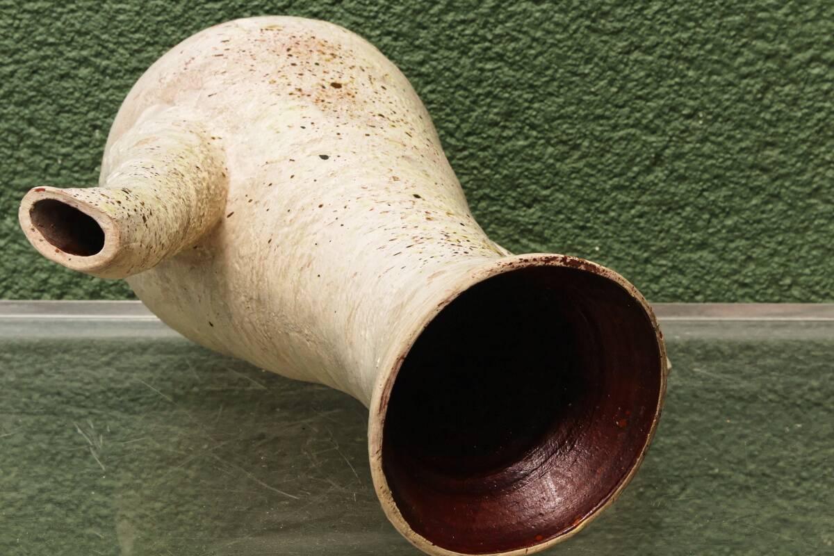 Vessel, jug, signed, 1950s, red terracotta, cream slip.