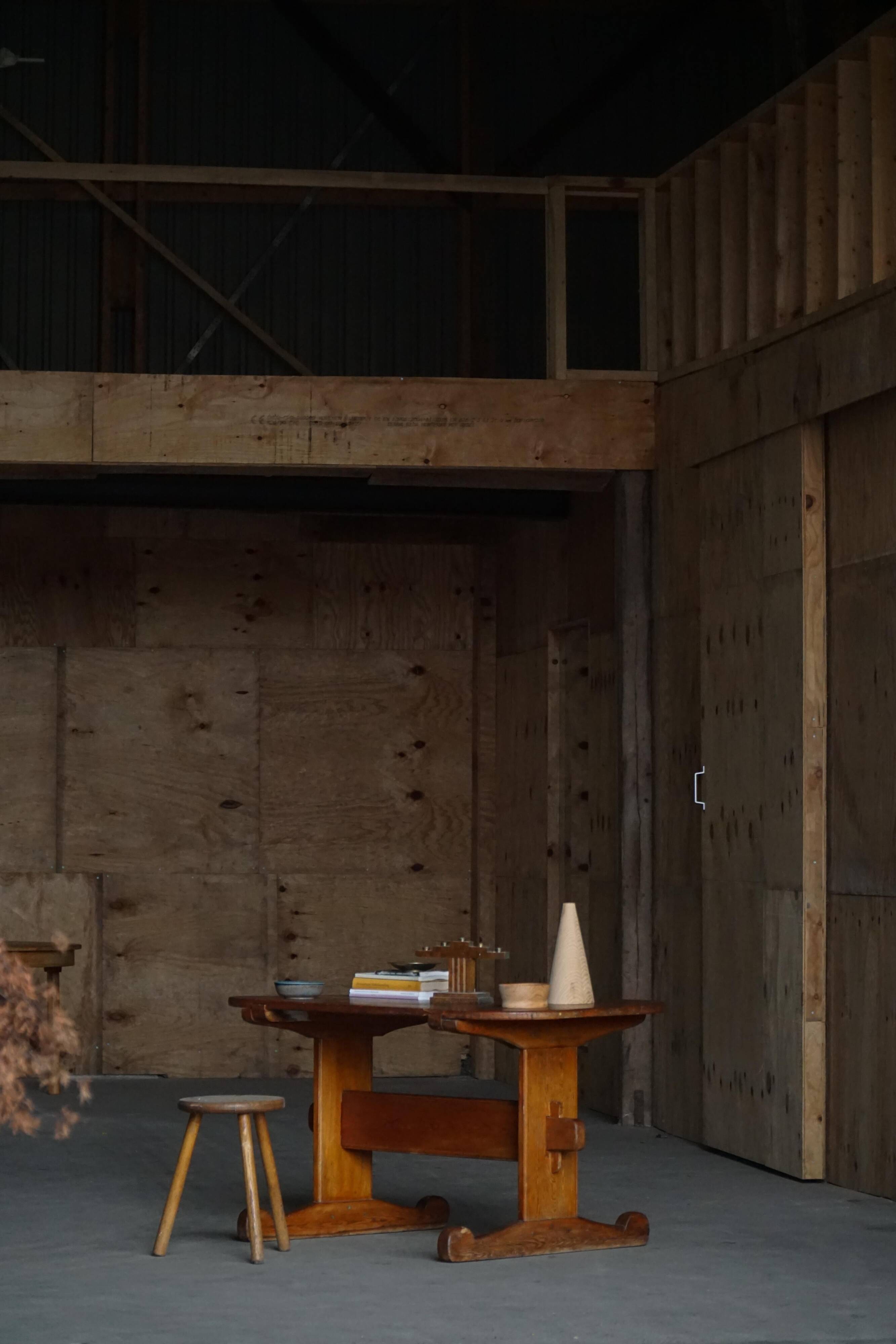 Primitive Swedish oval dining table in pine, early 20th century.