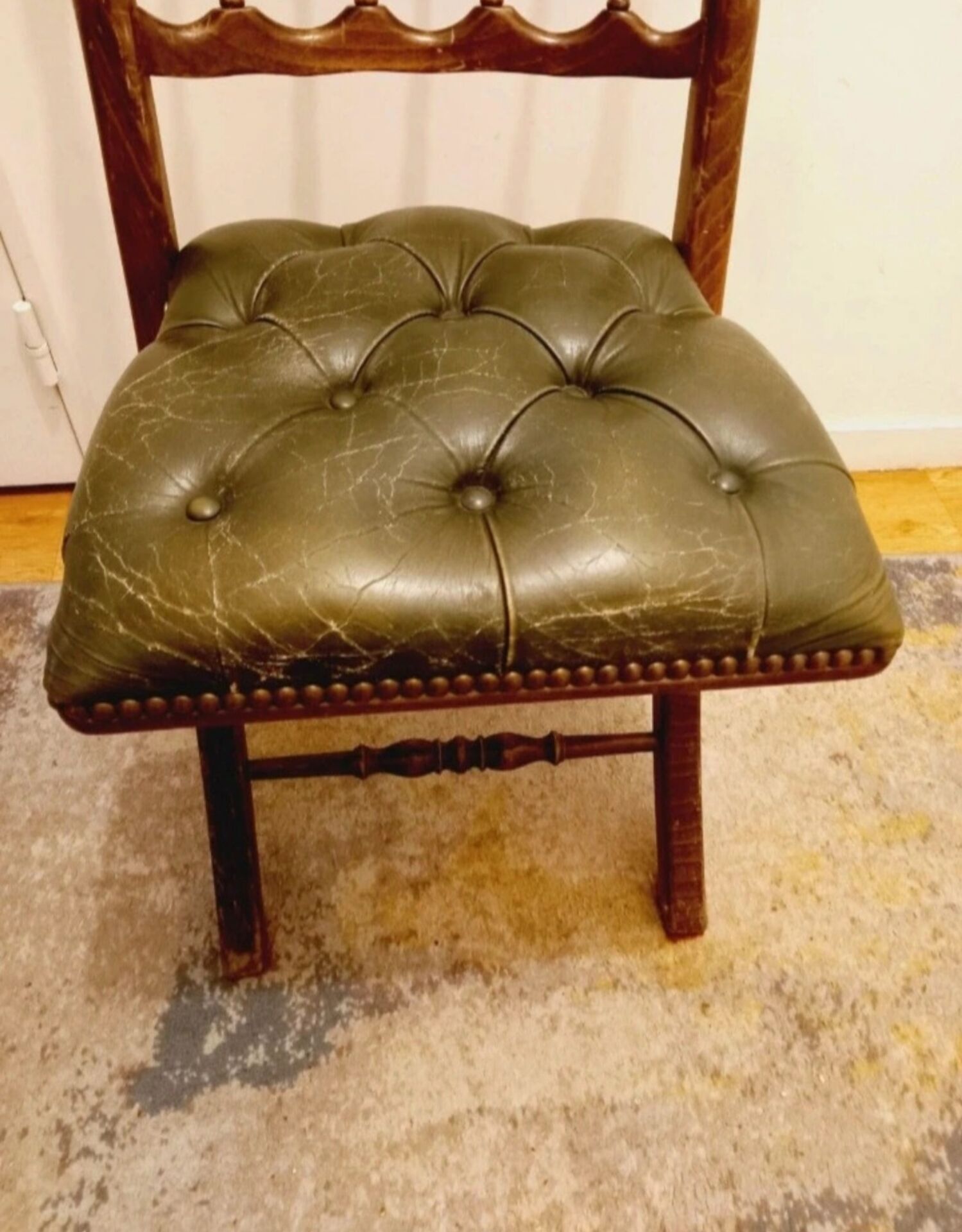 English folding chair - Vintage in wood and leather