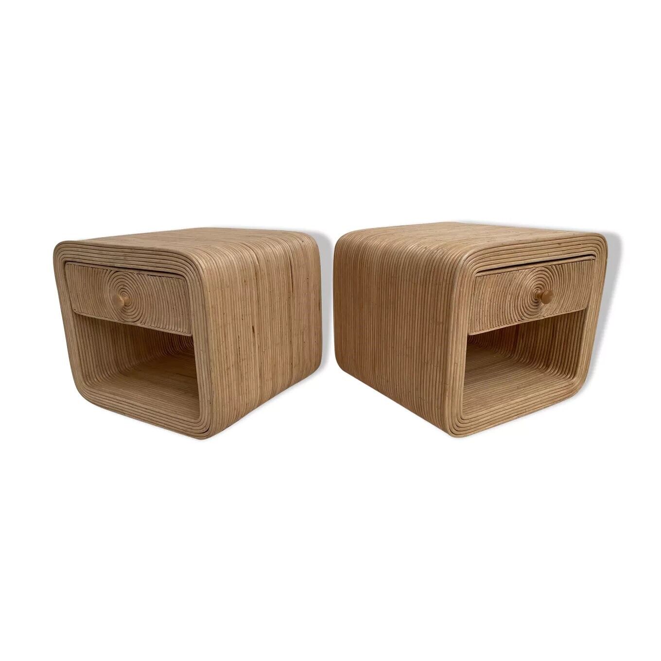 Pair of rattan bedside tables