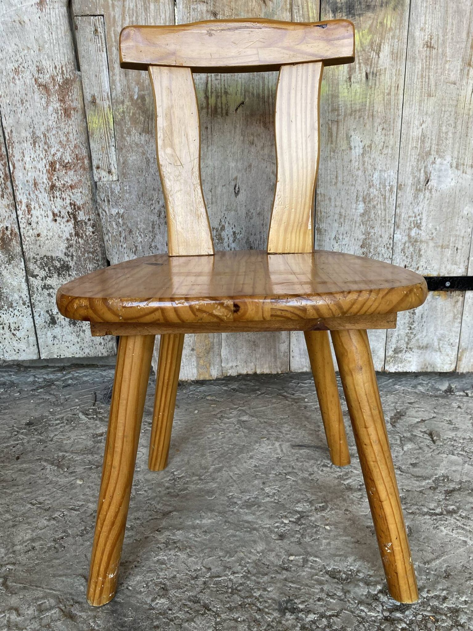 Vintage Brutalist Wooden Bistro Chair #E036