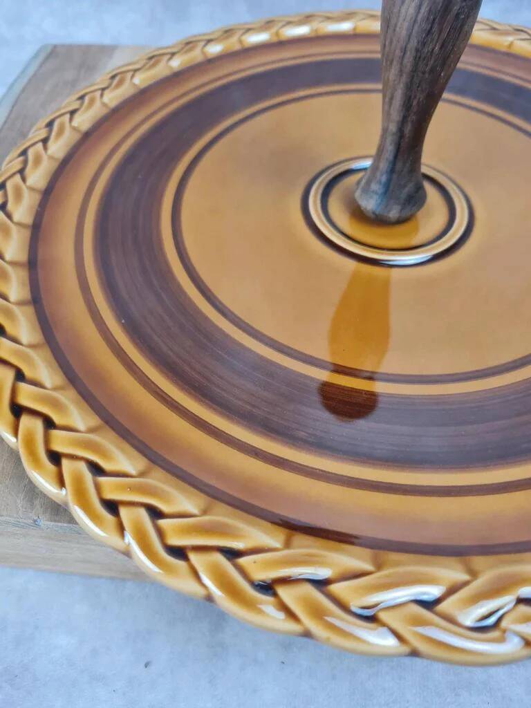 Vintage serving tray with wooden handle – numbered 7532