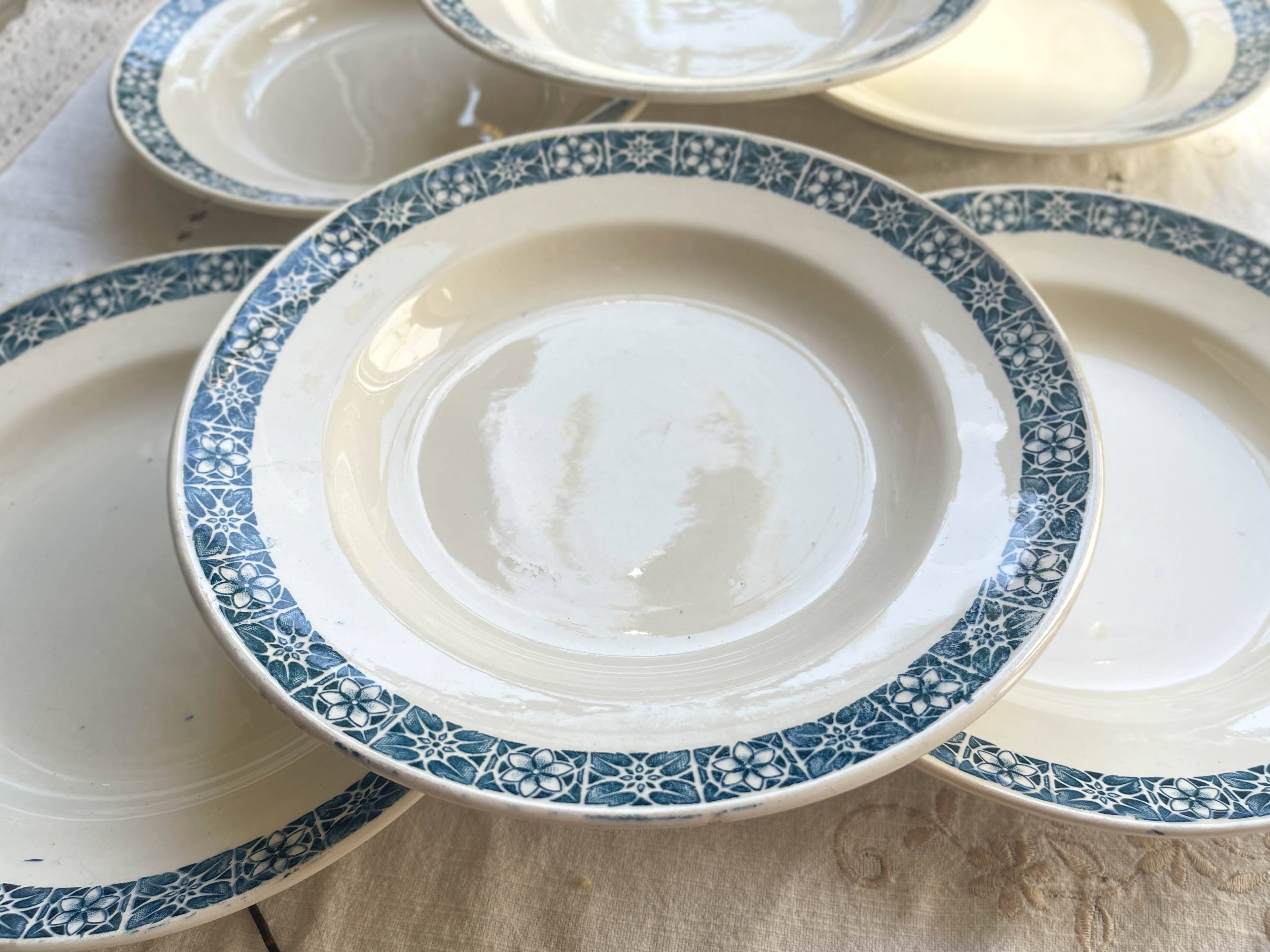 6 assiettes creuses terre de fer bleu longchamp modèle « rené »