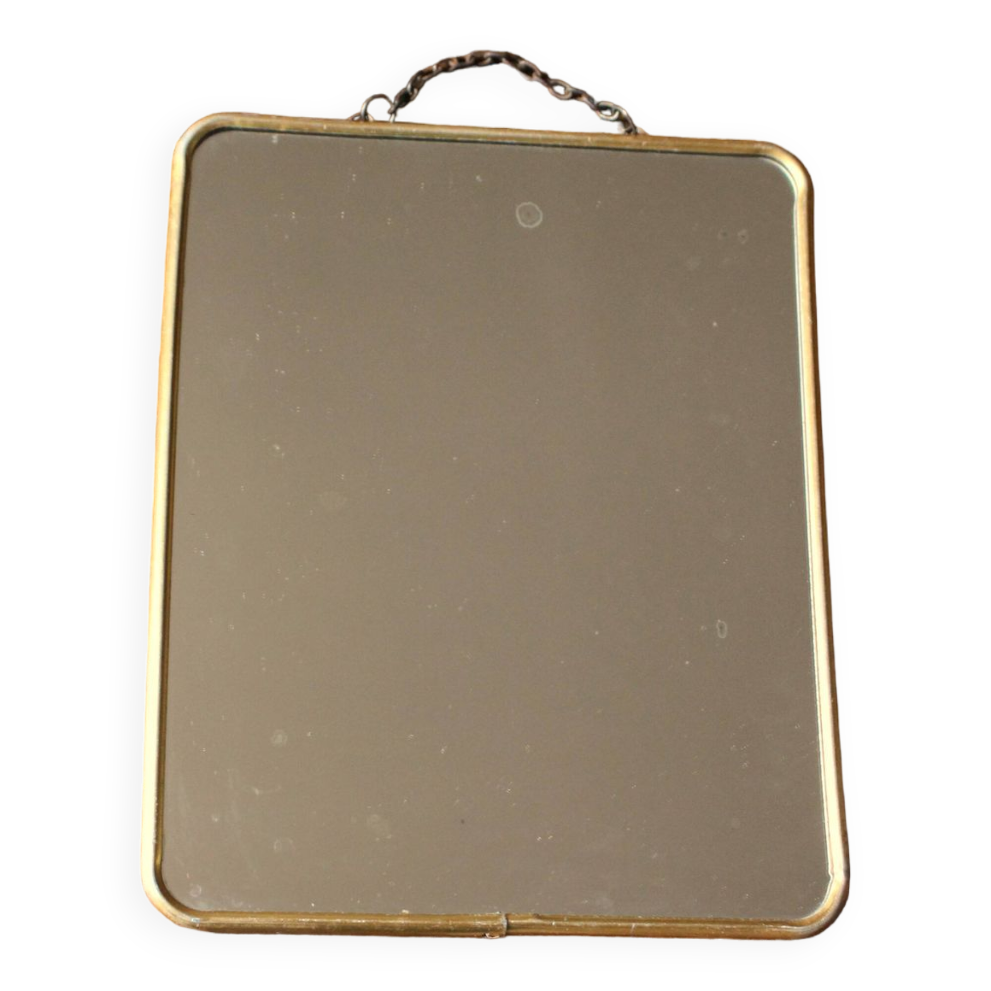 Simple barber mirror with gold metal chain