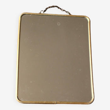 Simple barber mirror with gold metal chain