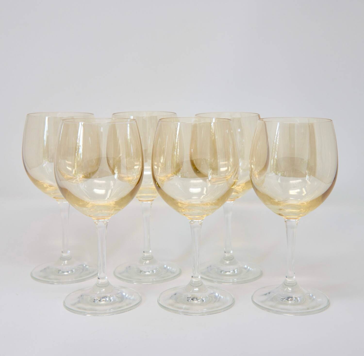 6 verres à pieds jaunes irisés