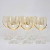 6 verres à pieds jaunes irisés