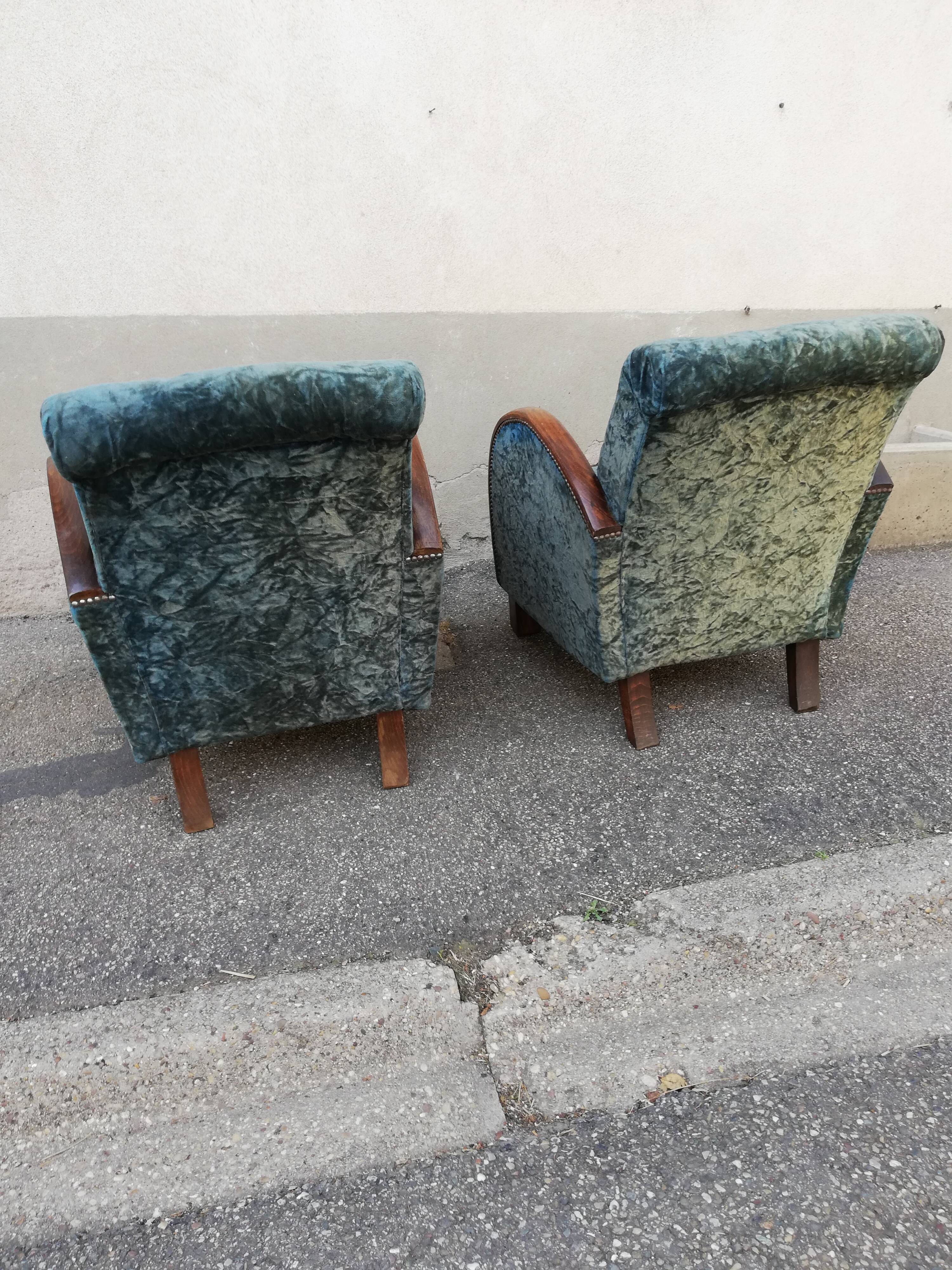 Paire de fauteuils art déco tissu bleu