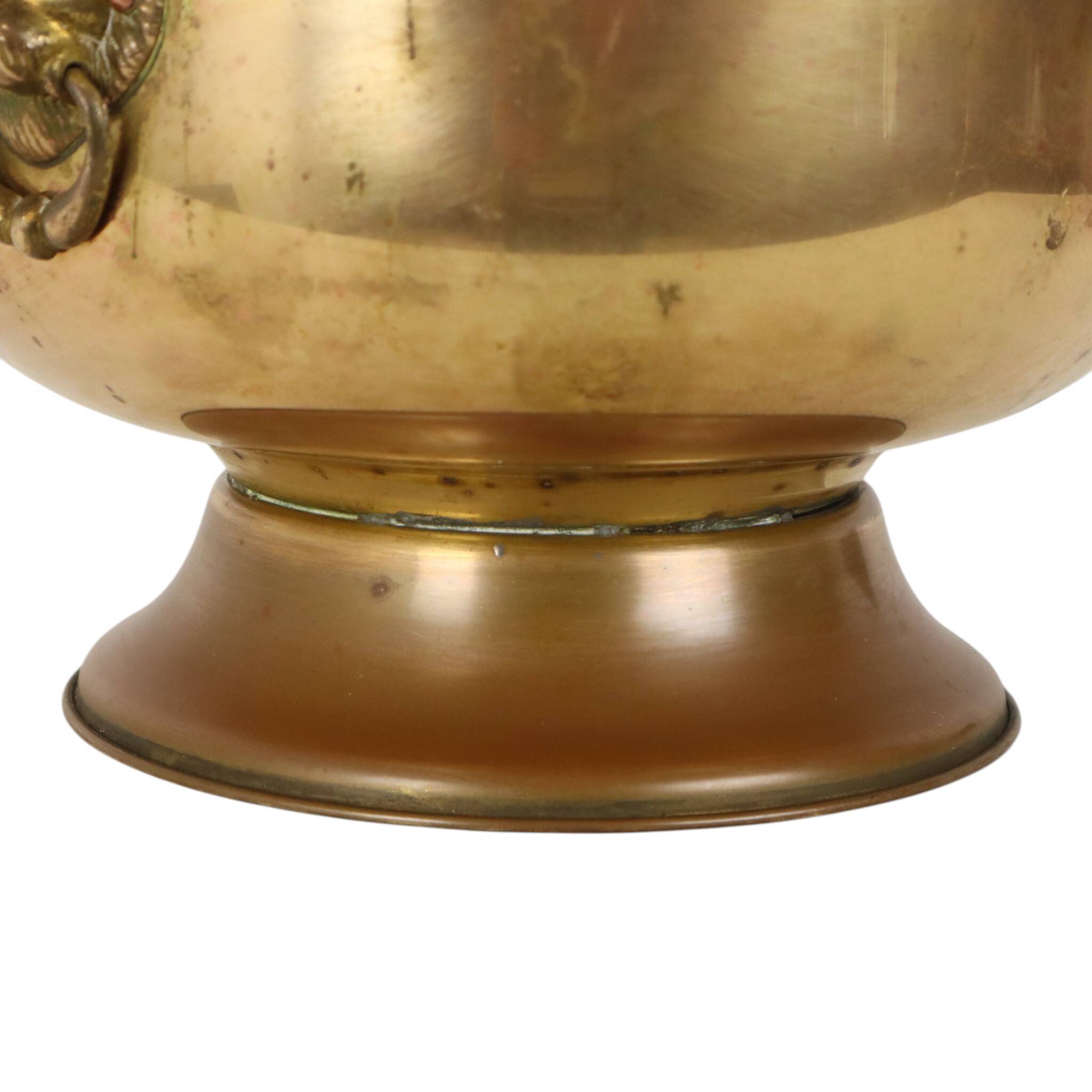 Antique Brass Jardinière Plant Pot with Lion Heads, Early 20th Century