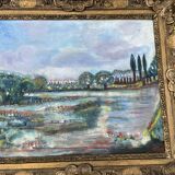 Very beautiful painting Landscape with reflections – M. de Moran 1996 with a 19th century frame