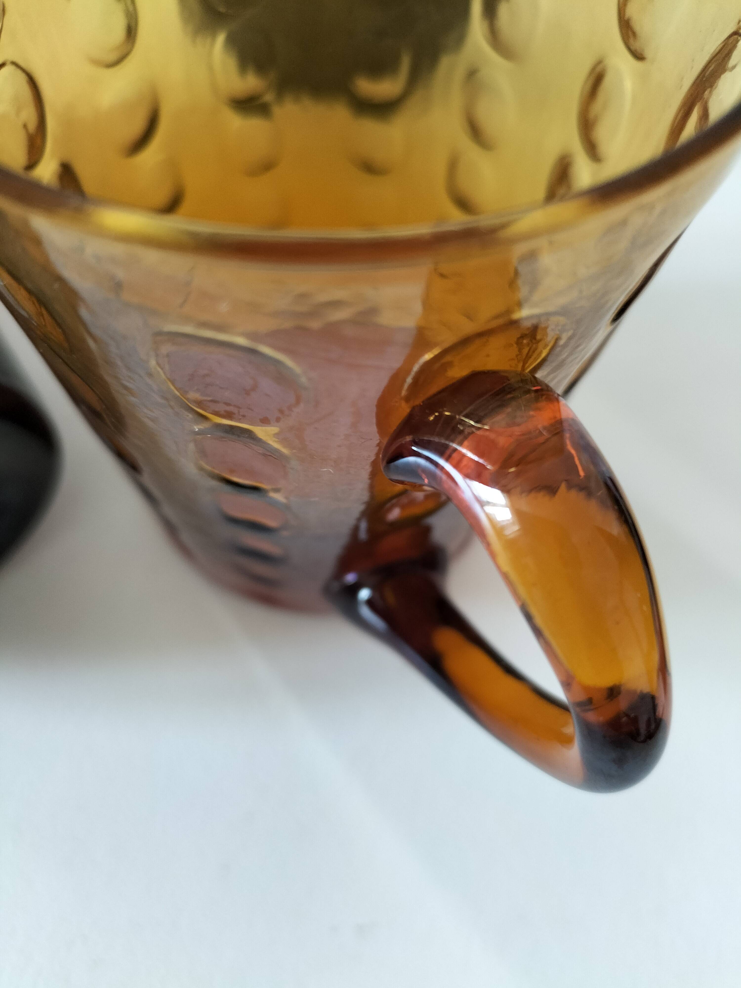 Set of 4 coloured pressed glass mugs, vintage style.