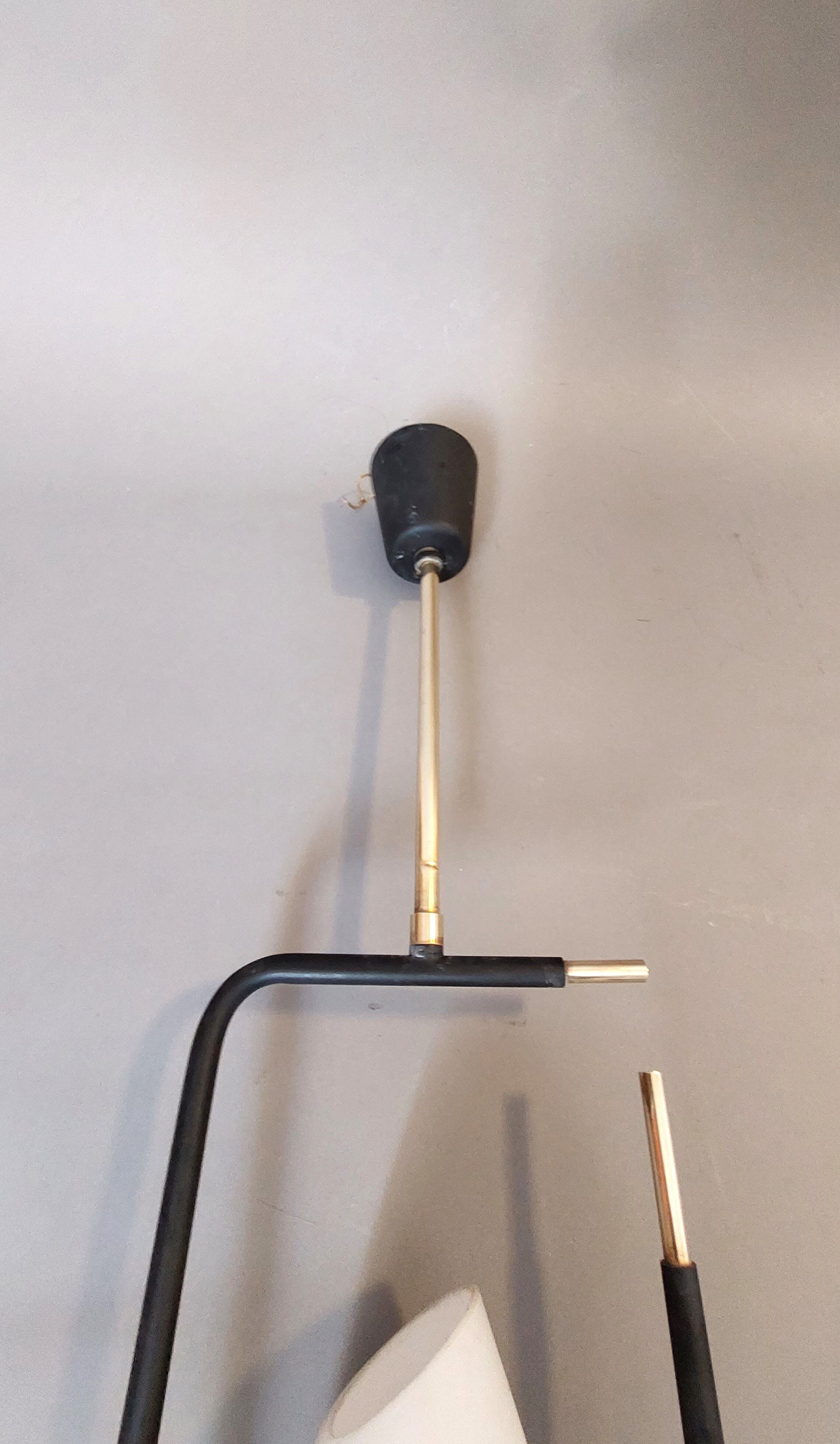 Maison Lunel pendant lamp in black metal, gilded brass and opaline 1960.