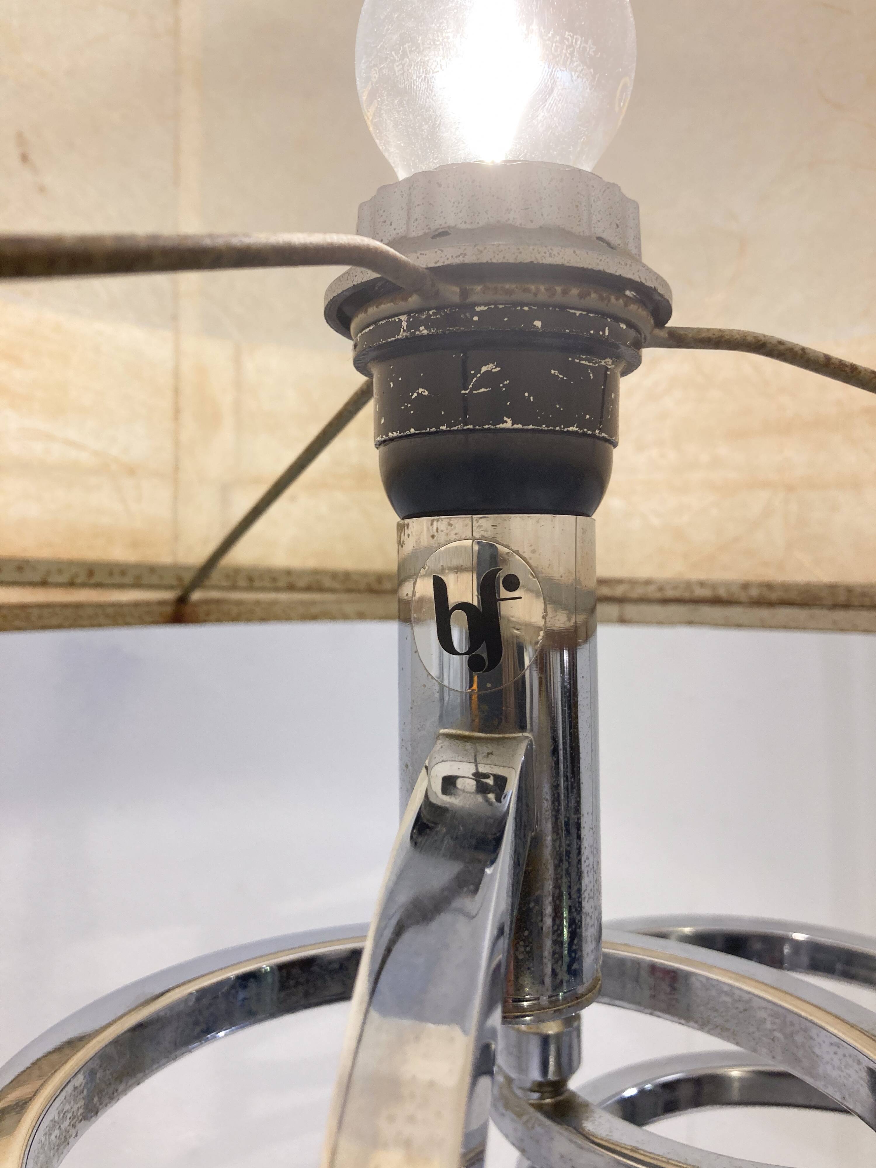 Table lamp in metal and leather, mid-20th century