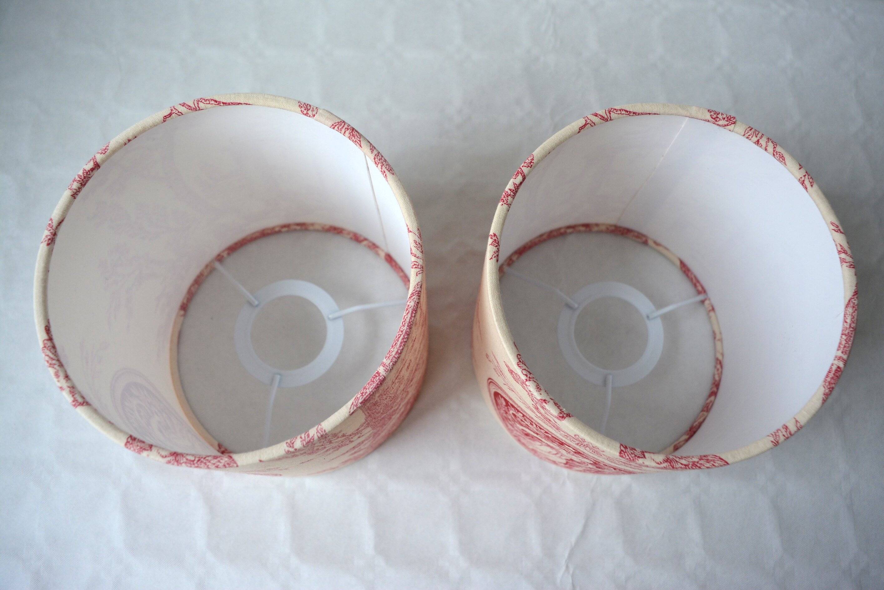 Pair of red toile de Jouy lampshades