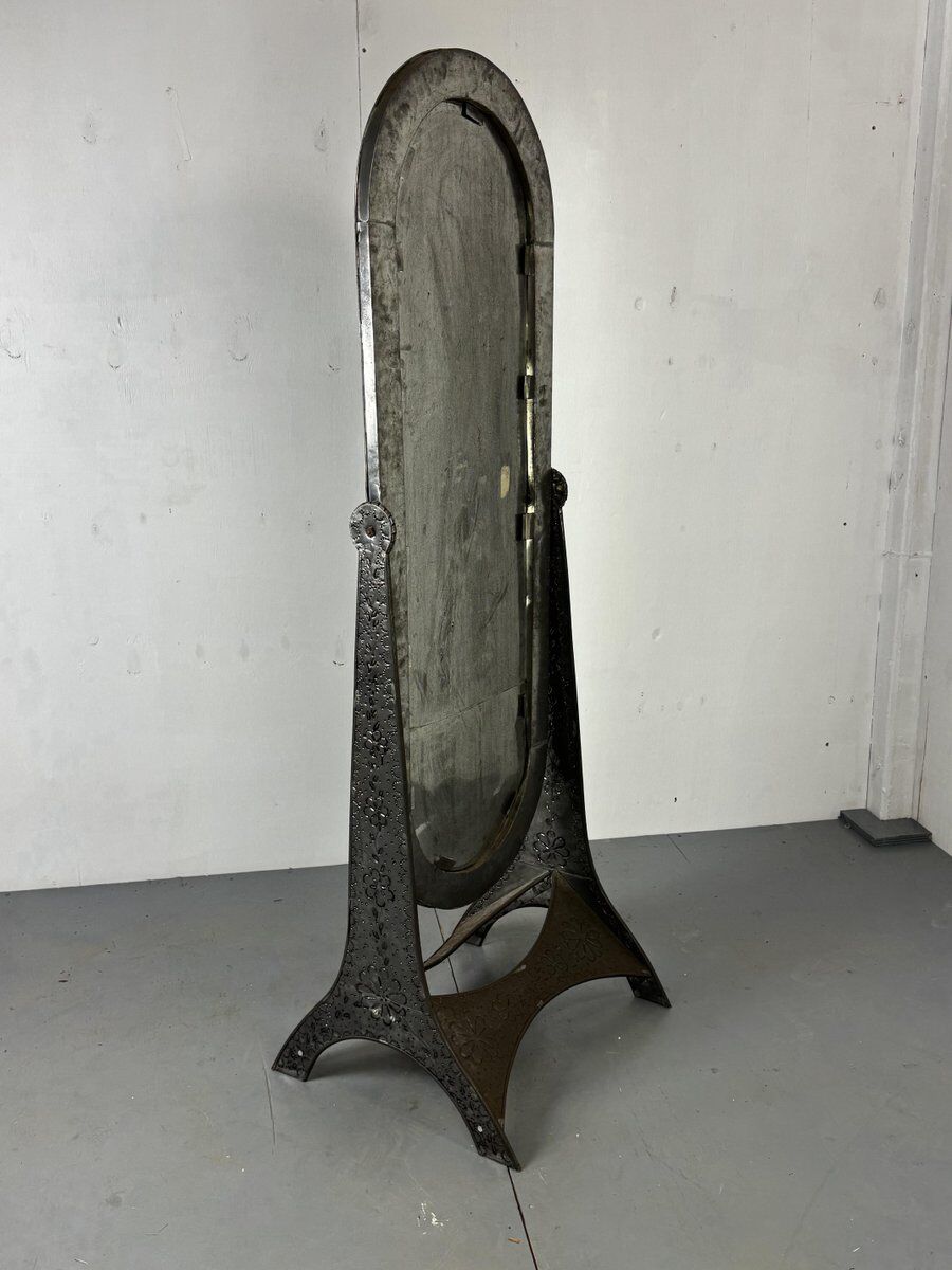 Miroir sur pied en métal vintage, années 1980