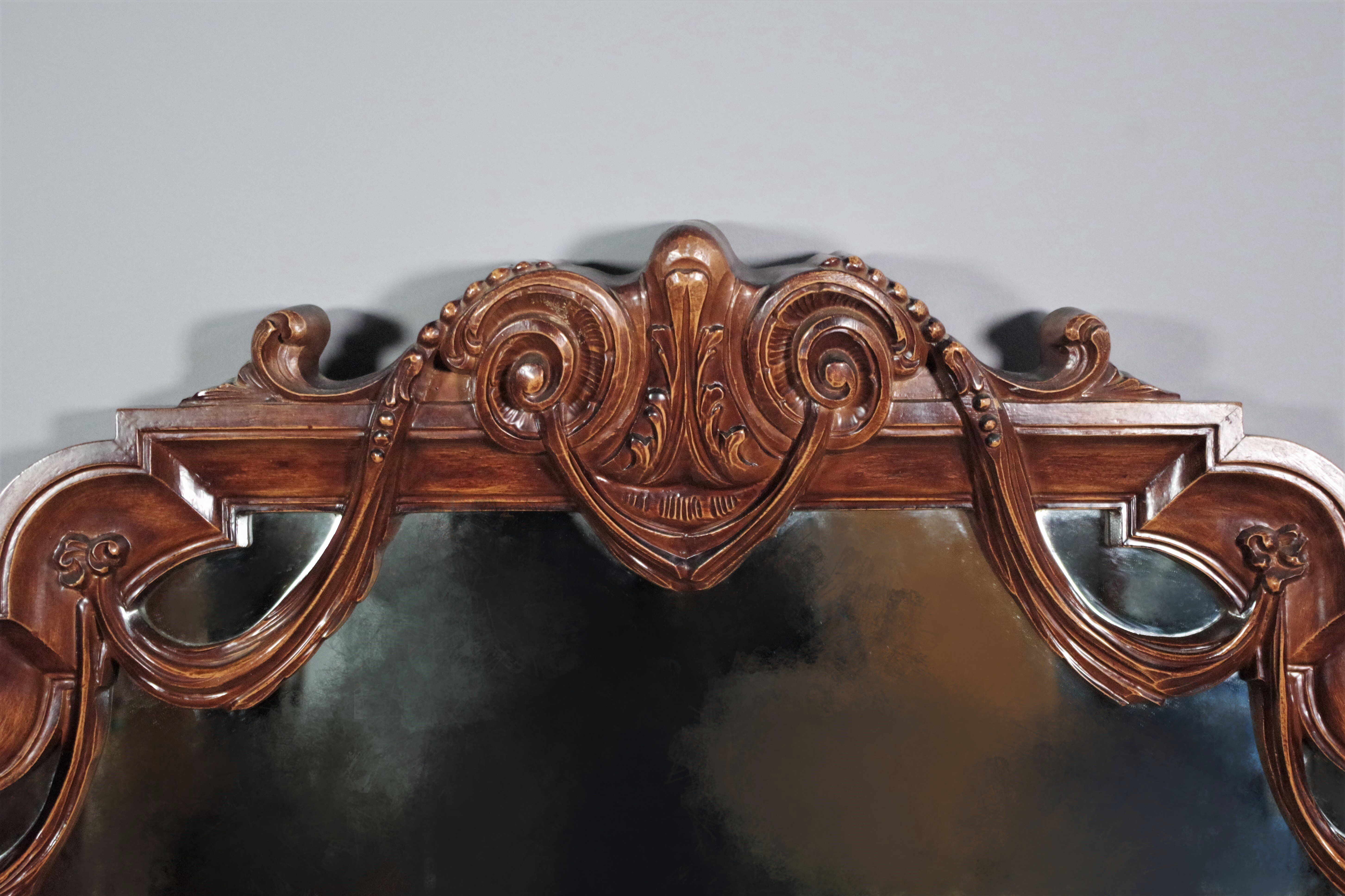 Wooden mirror with clock, 1960