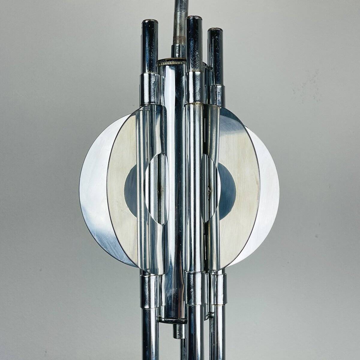 Mid-century chandelier in amber Murano and chrome by Toni Zuccheri for Mazzega, Italy, 1970s.