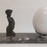 Art Deco bedside lamp night light with marble base and child at work statuette