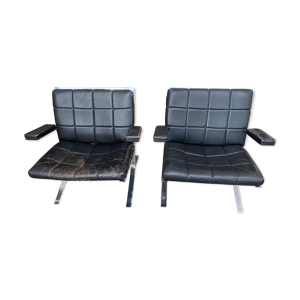 2 fauteuils cuir noir