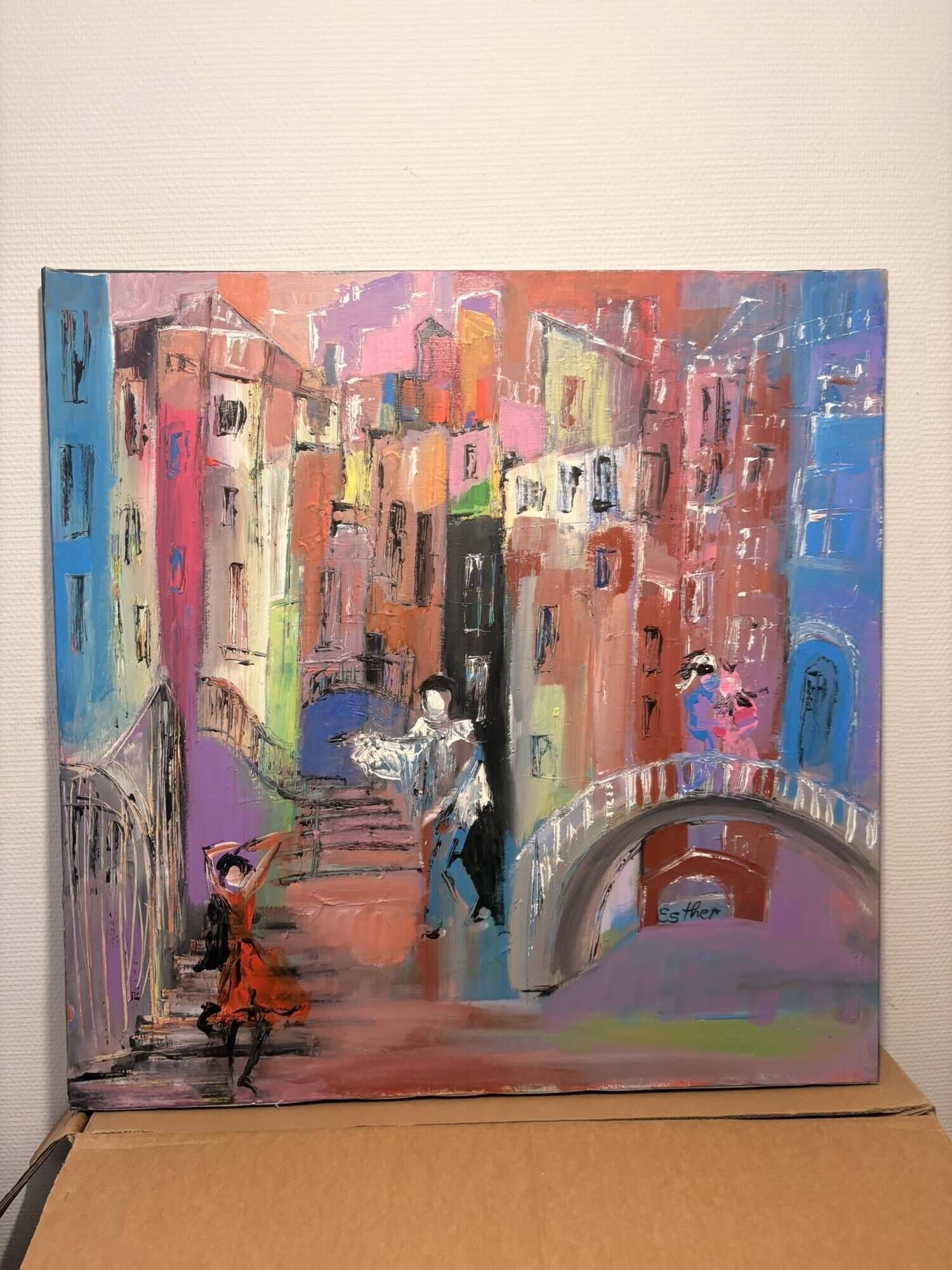 Canvas Painting Deloison Venetian Scene Carnival Pierrot Commedia