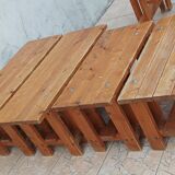 Vintage solid pine table and benches