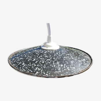 White speckled black pendant lamp in vintage enamelled sheet metal