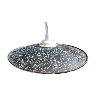 Suspension noire mouchetée blanc en tôle émaillée vintage