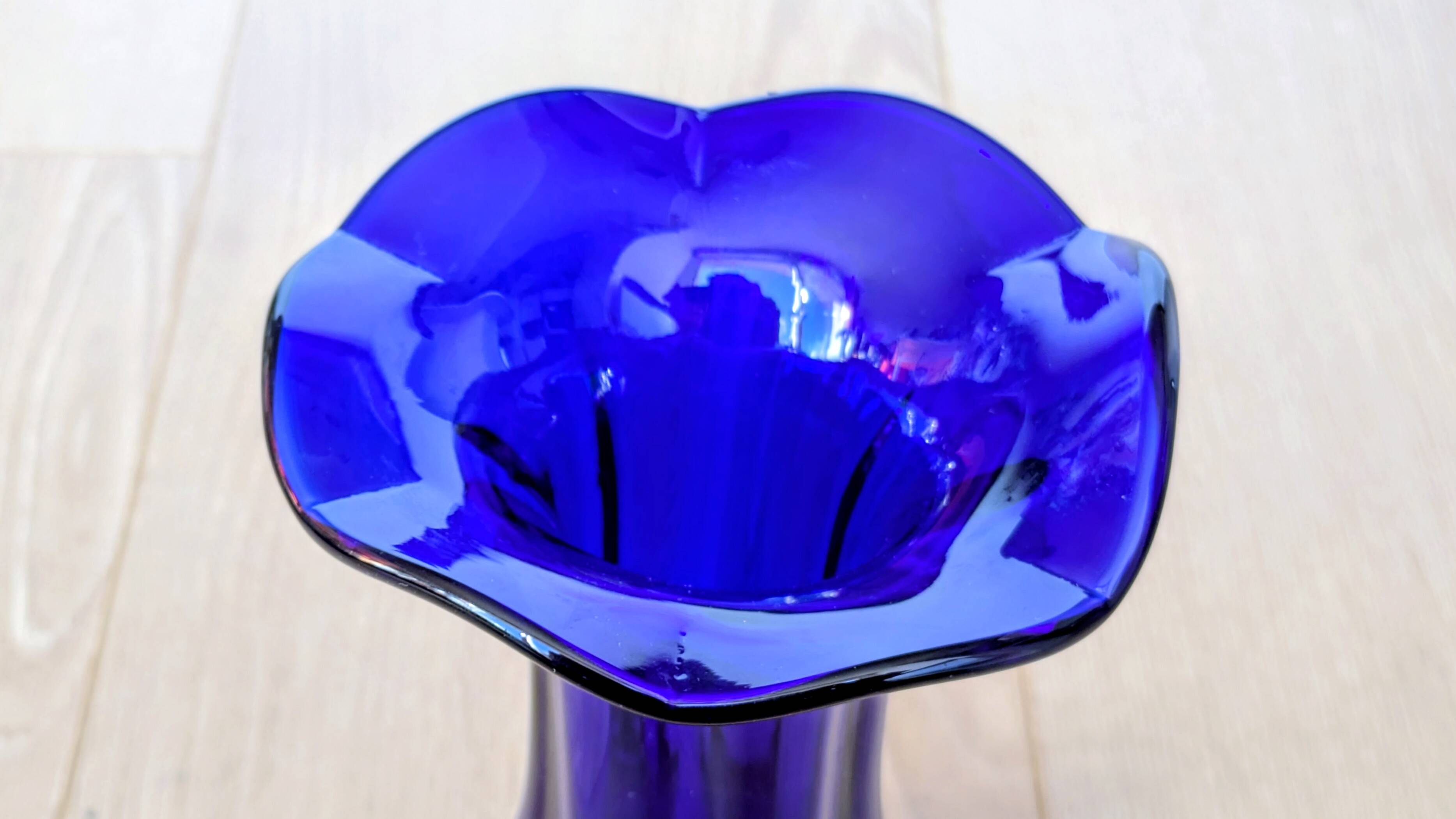Large Cobalt Blue Art Glass Vase - Murano Work - Italy 1960